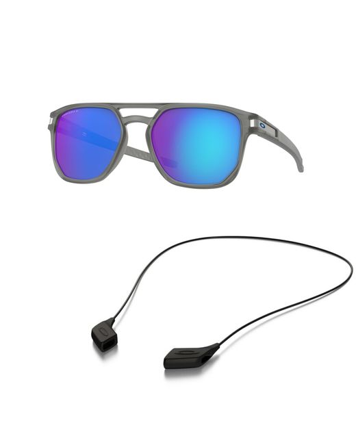 Oakley Blue Sunglasses Bundle: Oo 9436 943606 Latch Beta Matte Grey Ink Priz Accessory Shiny Black Leash Kit