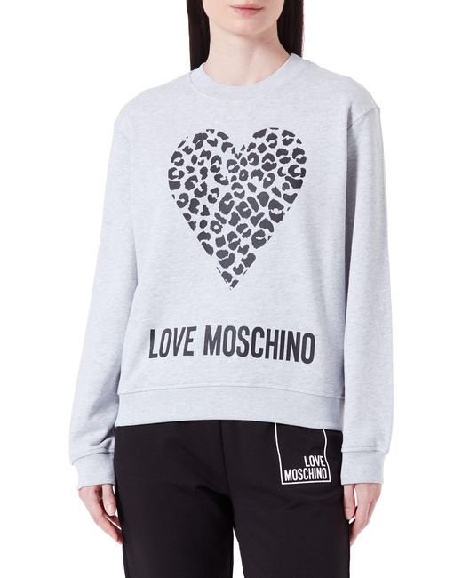 Love Moschino Gray Regular Fit With Maxi Animalier Heart And Logo. Sweatshirt