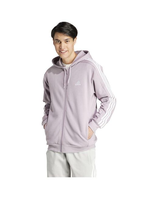 Essentials Fleece 3-Stripes Full-Zip Hoodie Felpa con di Adidas in Purple da Uomo