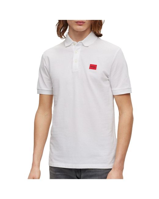 HUGO White Cotton-piqué Slim-fit Polo Shirt With Logo Label for men