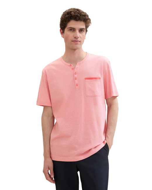 Tom Tailor Basic Serafino T-Shirt mit Struktur in Pink für Herren