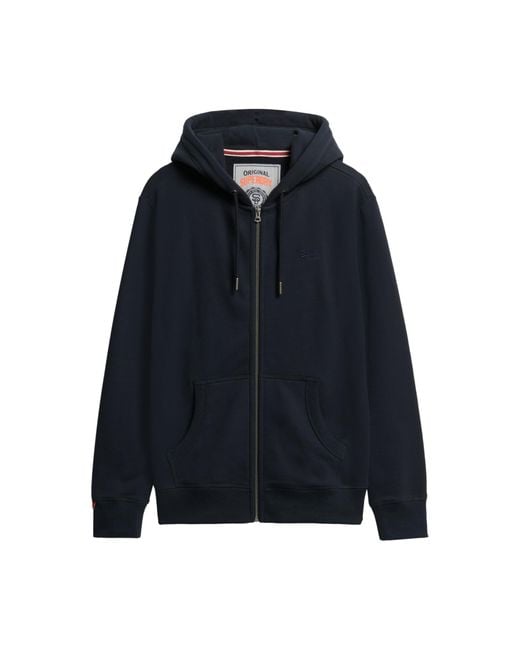 Superdry Blue Essential Logo Zip Hoodie Sweatshirt for men