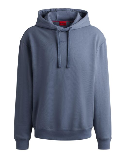 HUGO Blue Cotton-terry Relaxed-fit Hoodie With Logo Print for men