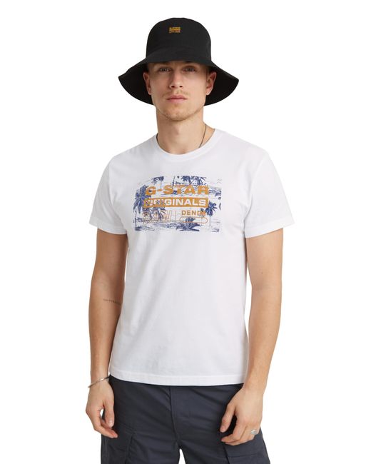 G-Star RAW Framed Palm Originals r t T-Shirt in White für Herren