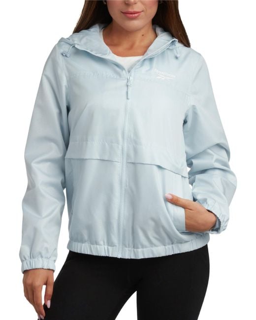 Reebok Blue Full Zip Lightweight Hooded Bomber Jackets For With Adjustable