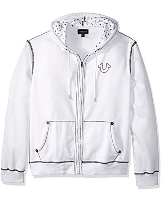 True Religion White Big T Stitch Hoodie Sweatshirt for men