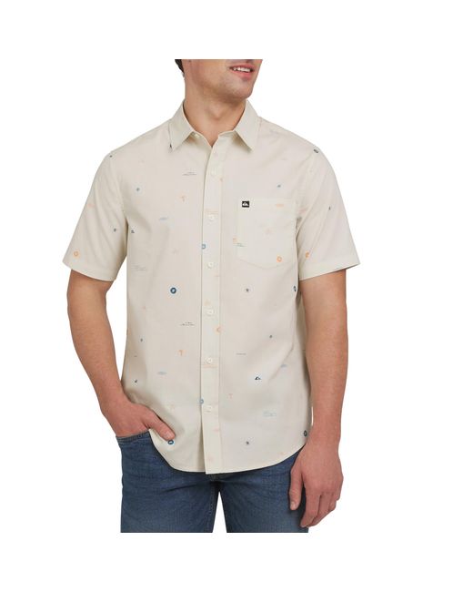 Quiksilver Gray Regular Fit Premium Soft Cotton Short Sleeve Button Down Woven Shirt for men