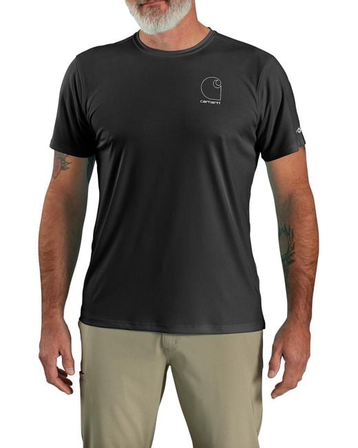 Carhartt Black Big & Tall Force Sun Defender Lightweight Short-sleeve Logo Graphic T-shirt for men