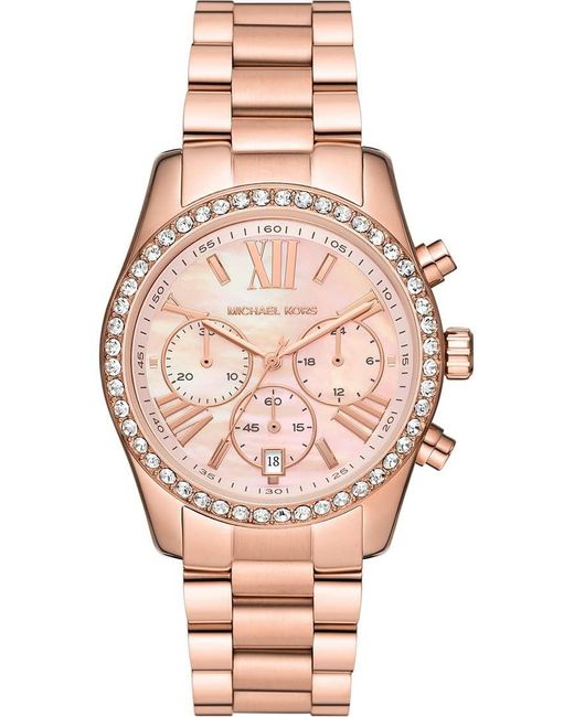 Michael Kors Ladies 38.00mm Quartz Watch With Pink Analogue Dial And Rose Gold Metal Bracelet Strap Mk7242