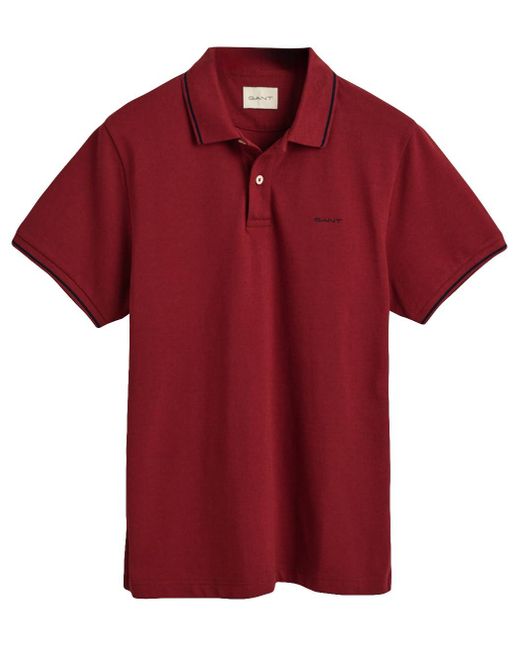 Gant Red S Tip Short Sleeve Pique Polo Shirt Bord Melange M for men