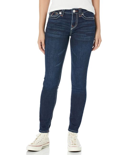 True Religion Blue Halle Super Skinny Big T Flap Jean