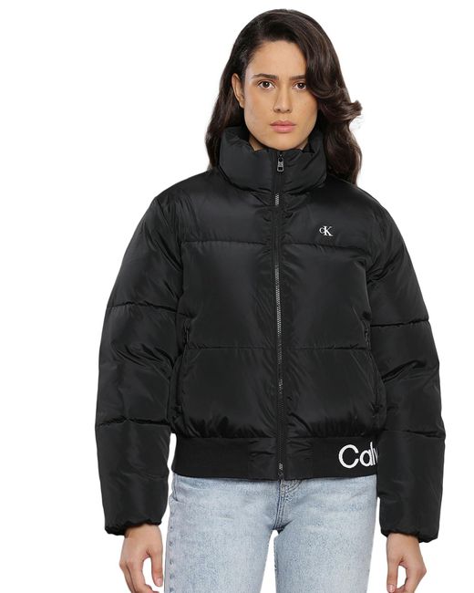Calvin Klein Black Jacke Logo Short Puffer Winterjacke