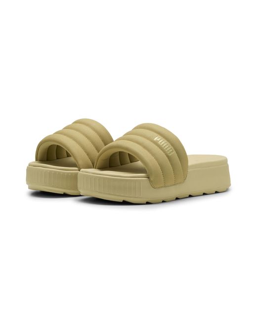 PUMA Karmen Puffy Aqua Metallics Badslippers Voor 42 Gold Light Sand Beige in het Green