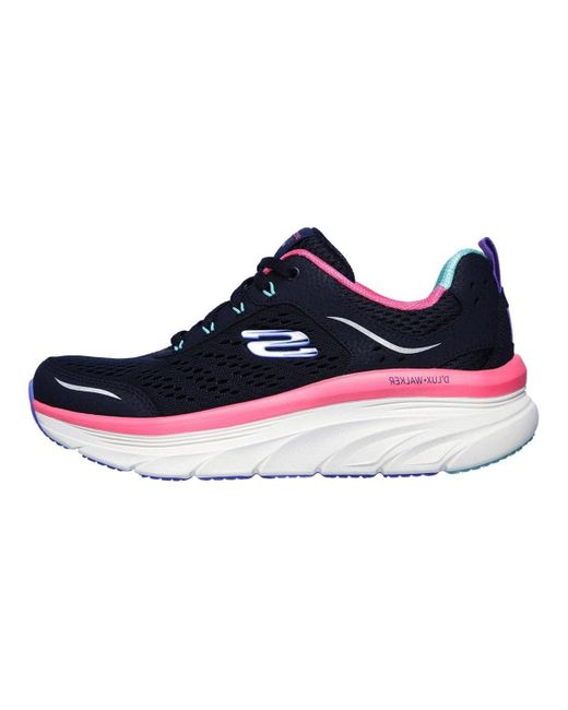 Skechers Blue D'lux Walker Infinite Motion Trainers,navy Silver Leather Pink Mesh White Tri,8 Uk