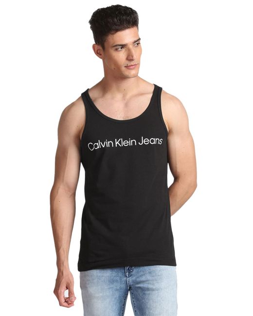 Jeans Canotta Uomo Institutional Logo Tank Jersey di Cotone di Calvin Klein in Black da Uomo