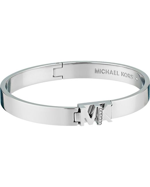 Michael Kors Iconic Hinged Mk Logo Bangle Bracelet With Hint Of