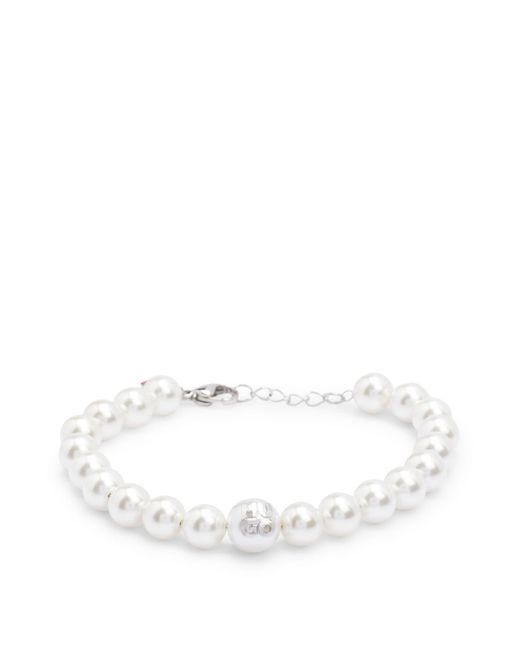 HUGO White S E-pearlstacked-bra Stacked-logo Cuff With Genuine And Imitation Pearls for men