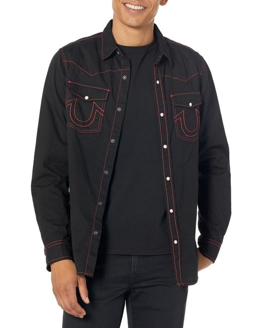 True Religion Black Big T Long Sleeve Western Shirt for men