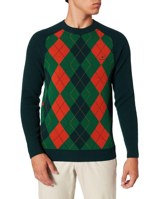 Gant D1. Argyle C-Neck Pullover in Green für Herren
