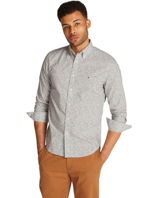 Camisa Hombre Poplin de algodón Tommy Hilfiger de hombre de color Gray