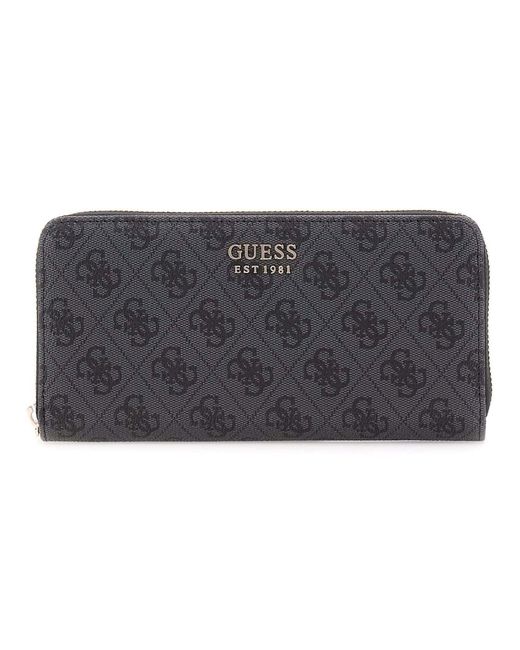 Guess Black Brenton SLG Large Zip Around Wallet L Coal Logo