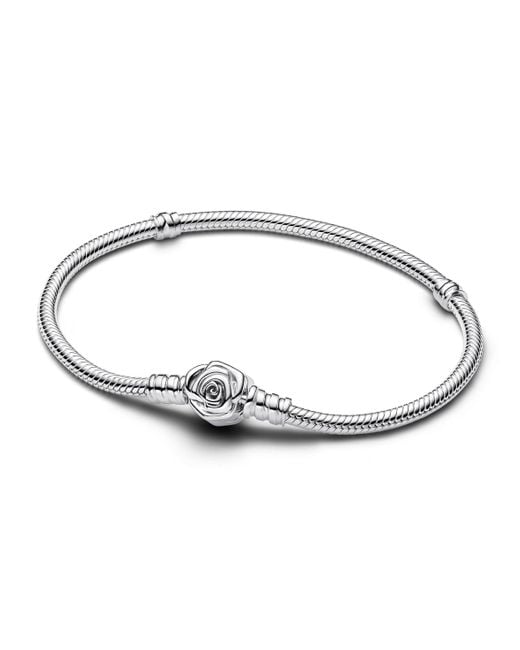 Pandora Metallic Moments Rose In Bloom Clasp Snake Chain Bracelet for men