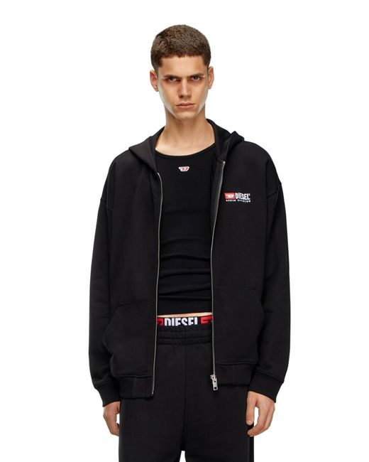 DIESEL Black Zip-Up Hoodie With Embroidery for men