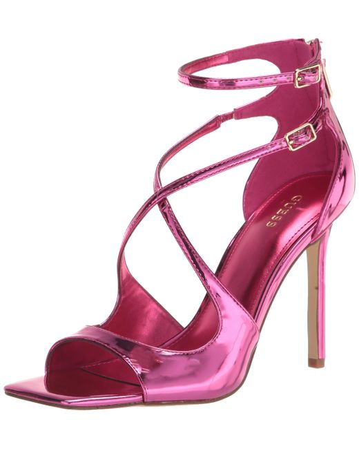 Guess Sella Heeled Sandal in Pink | Lyst