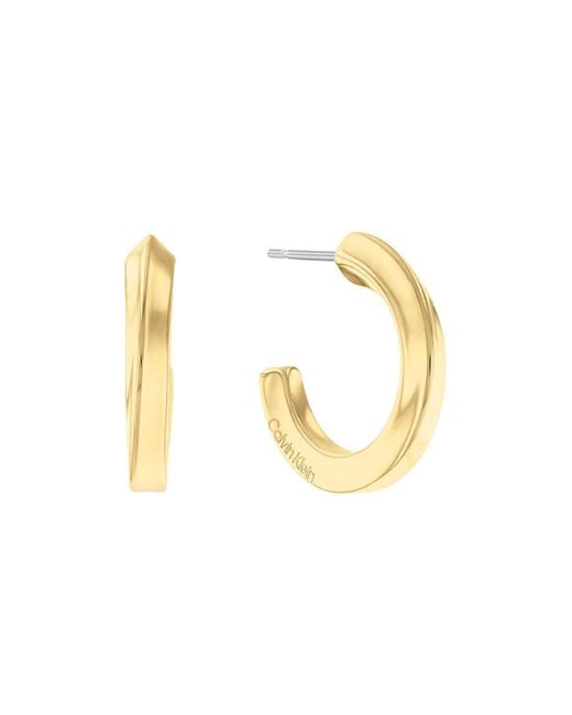 Calvin Klein Metallic Jewelry Ionic Plated Thin Gold Steel Hoop Earrings