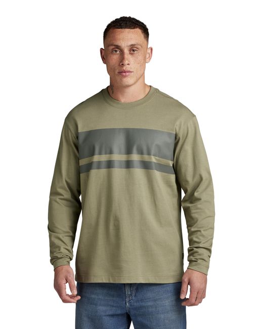 G-Star RAW Green Placed Stripe Boxy T-shirt for men