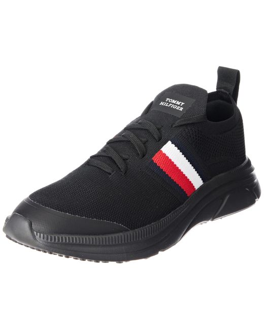 Tommy Hilfiger Black Modern Runner Knit Stripes Sneaker for men