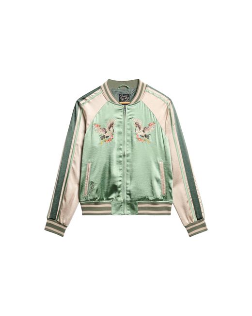 Superdry Green Bestickte Suikajan Bomberjacke Wüste Salbeigrün 42
