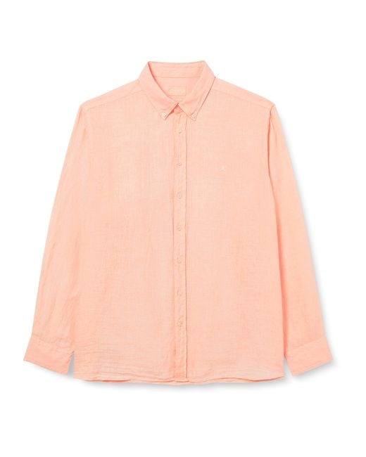 Hackett Pink Garment Dyed Linen Bs Shirt for men