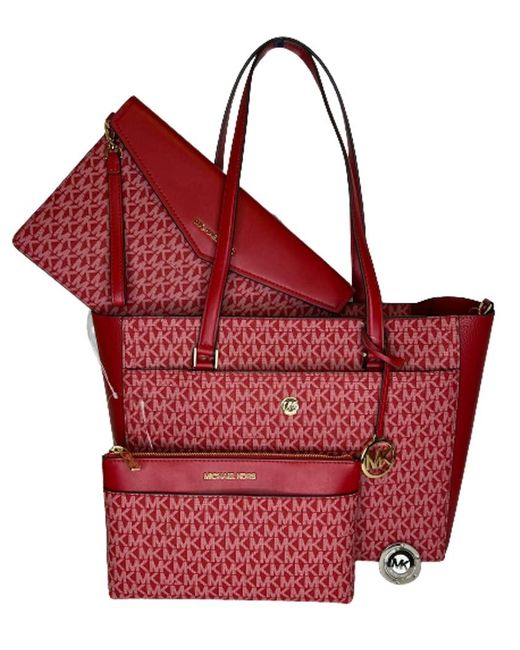 Michael Kors Red Michael Maisie Large Pebbled Leather 3-in-1 Tote Bag Bundled Purse Hook