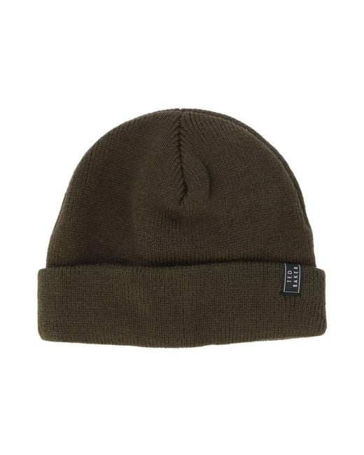 Ted Baker Khaki Mxh-benit Ribbed Knitted Beanie Hat in Green for