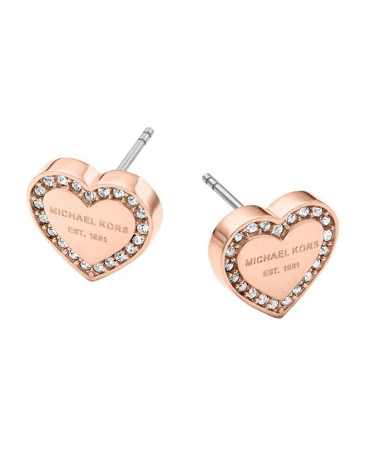 Michael Kors Pink Rose Gold Tone Signature Heart Stud Earrings