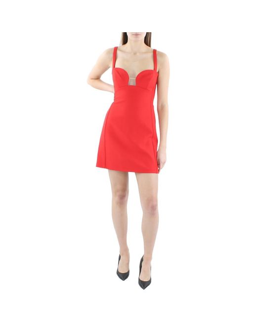 BCBGMAXAZRIA Red Sleeveless Teardrop Neck A Line Style Mini Dress With Front Wire