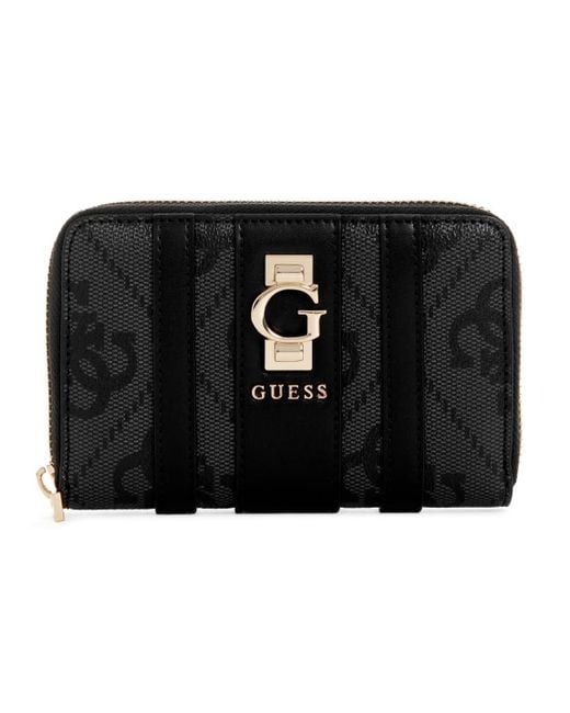Guess Black Geldbörse Erenia Zip Around Wallet Coal Logo dunkelgrau