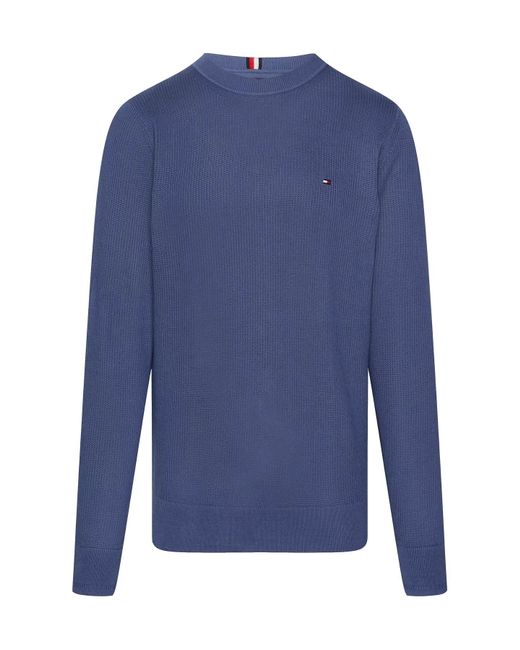 Tommy Hilfiger Blue Chain Ridge Structure C Neck Pullovers for men