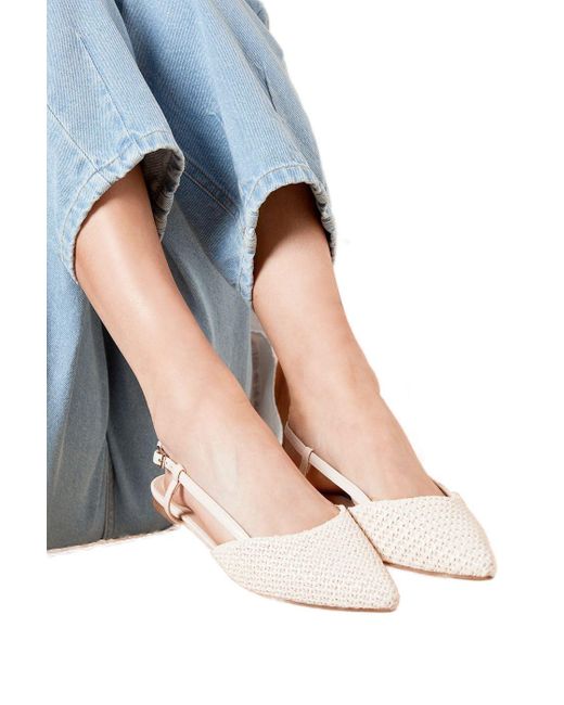 Dorothy Perkins Blue Bea Woven Textile Pointed Slingback Flat Shoes