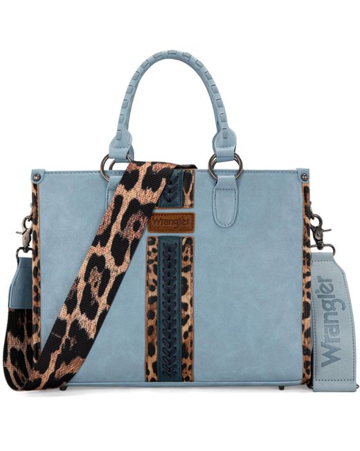 Wrangler Blue Tote Bag For Western Woven Shoulder Purse Leopard Print Handbags