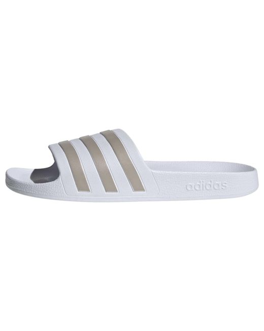 Adidas Ladies White And Gold Adilette Aqua Slip-on Sandals