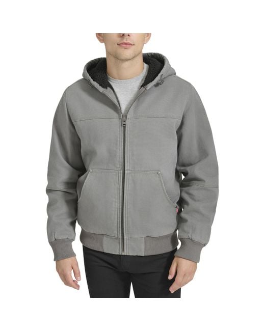 Levi s Workwear Cotton Canvas Hooded Bomber Jacket in Grey for Men Lyst UK