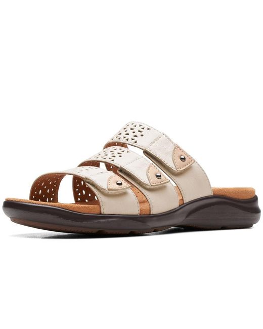 Clarks Brown Kitly Walk Leather Sandals In Off White Standard Fit Size 8