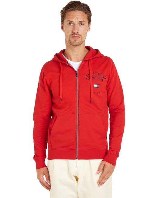 Tommy Hilfiger Red Wcc Arched Varsity Zip Thru Zip Through Hoody for men