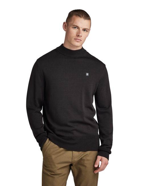 G-Star RAW Black Premium Core Mock Neck Knitted Pullover for men