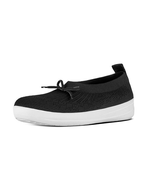 Fitflop Black Uberknit Slip-on Ballerina With Bow Low-top Slippers