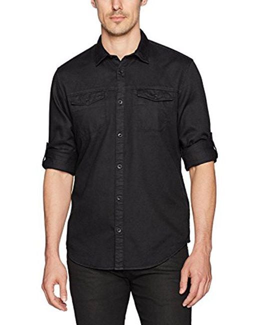 Calvin Klein Denim Jeans Long Sleeve Roll Up Dobby Mixed Media Button Down  Shirt in Black for Men | Lyst