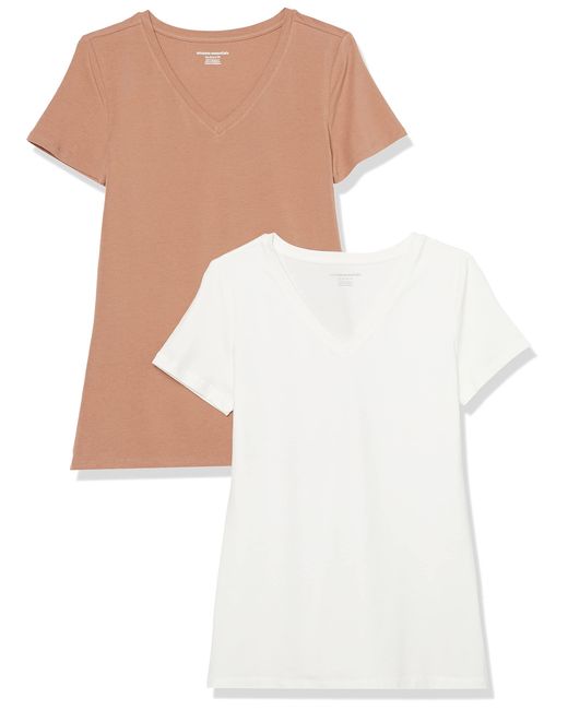 Amazon Essentials White Kurzärmeliges T-Shirt mit V-Ausschnitt