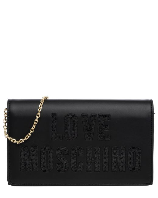 Borsa a tracolla sparkling logo di Love Moschino in Black